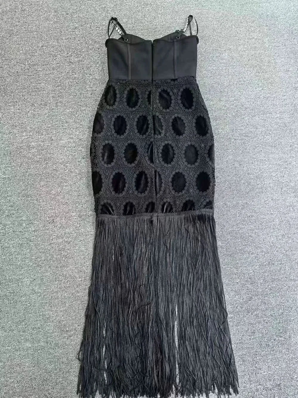 Diamond Tassel Spaghetti Strap Backless Mini Dress