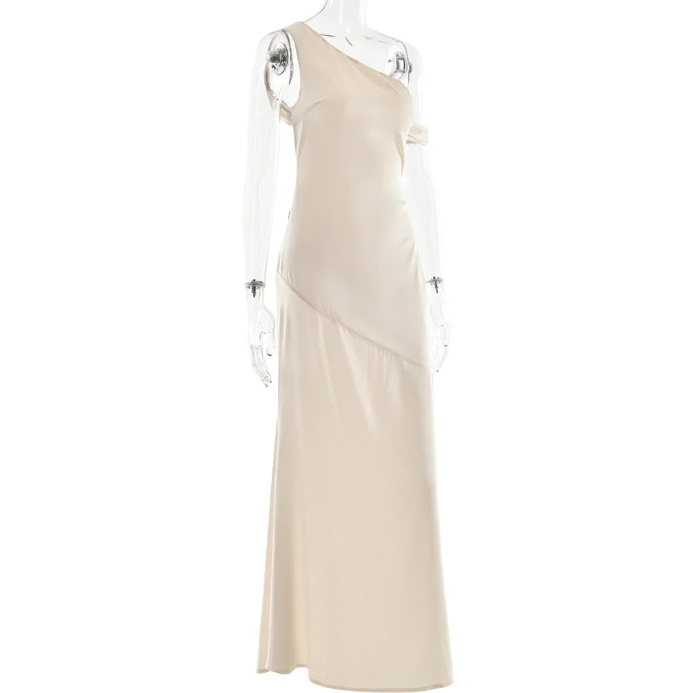 Satin Apricot Backless Long Dress