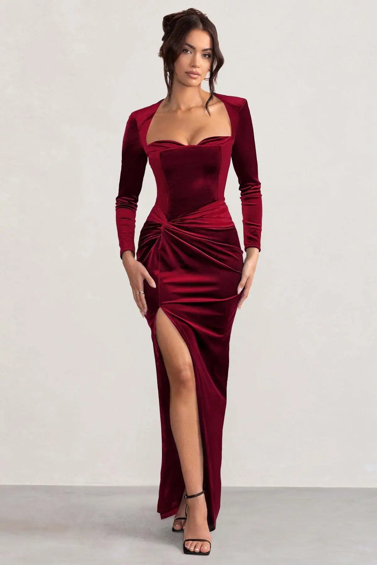 Velvet Elastic Tight Long Sleeved Dress