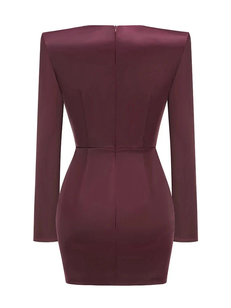 Deep V Neck Folds Design Long Dress