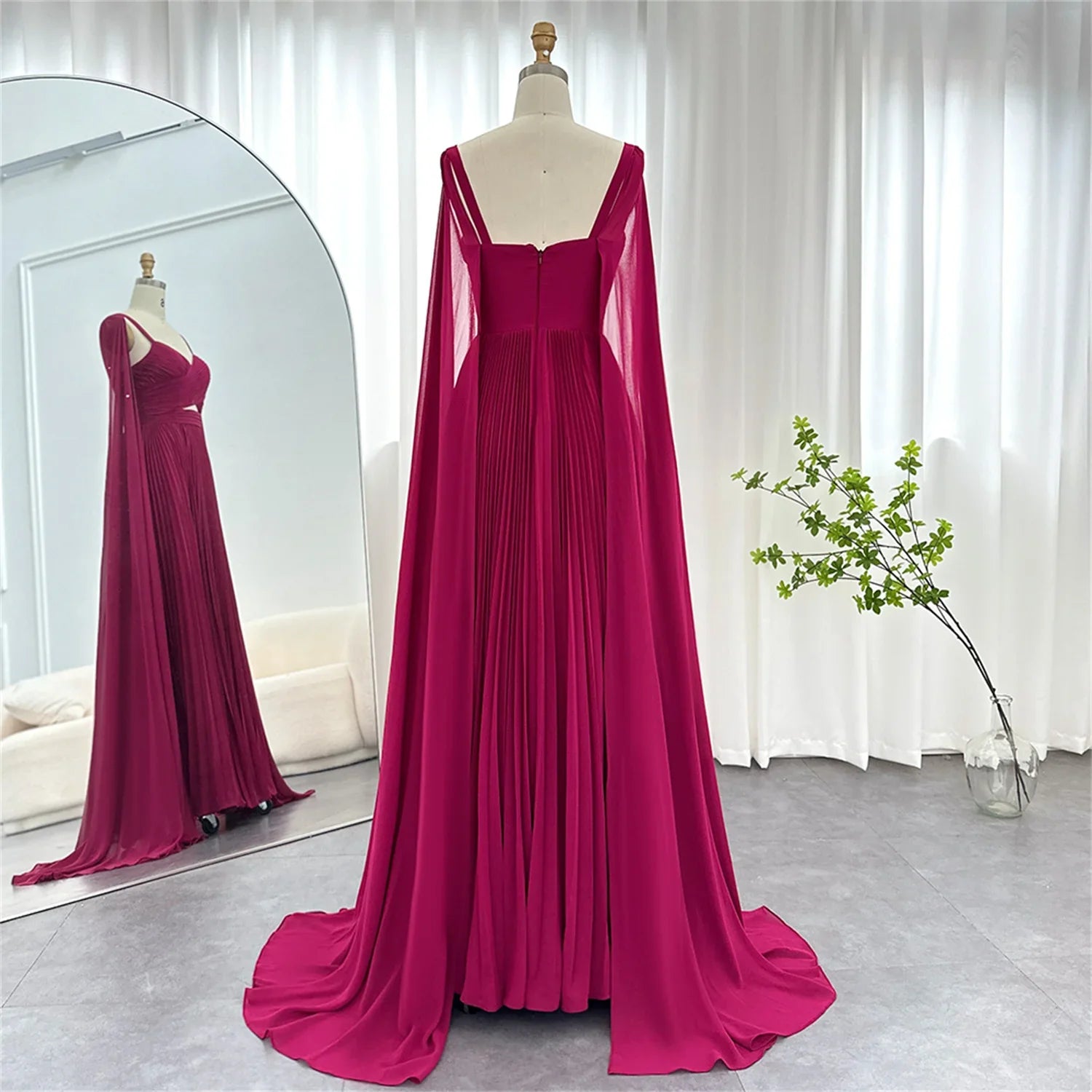 Solid Chiffon Cloak Evening Long Dress