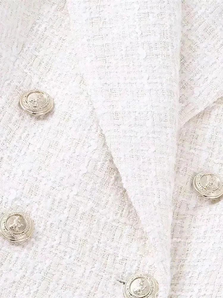 Double Breasted Buttons Tweed Blazer