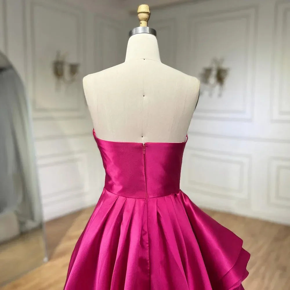 Fuchsia Satin Strapless Evening Prom Dress