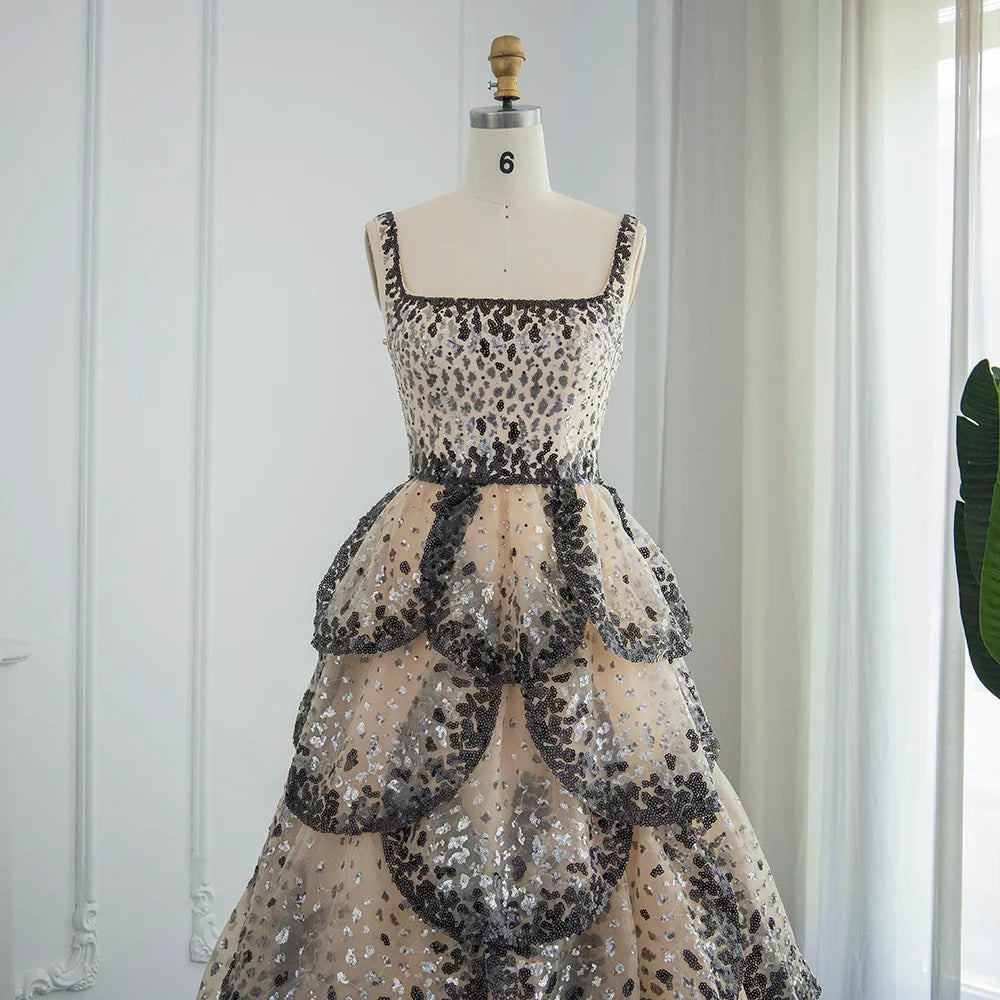 Sequin Butterfly Layered Gown