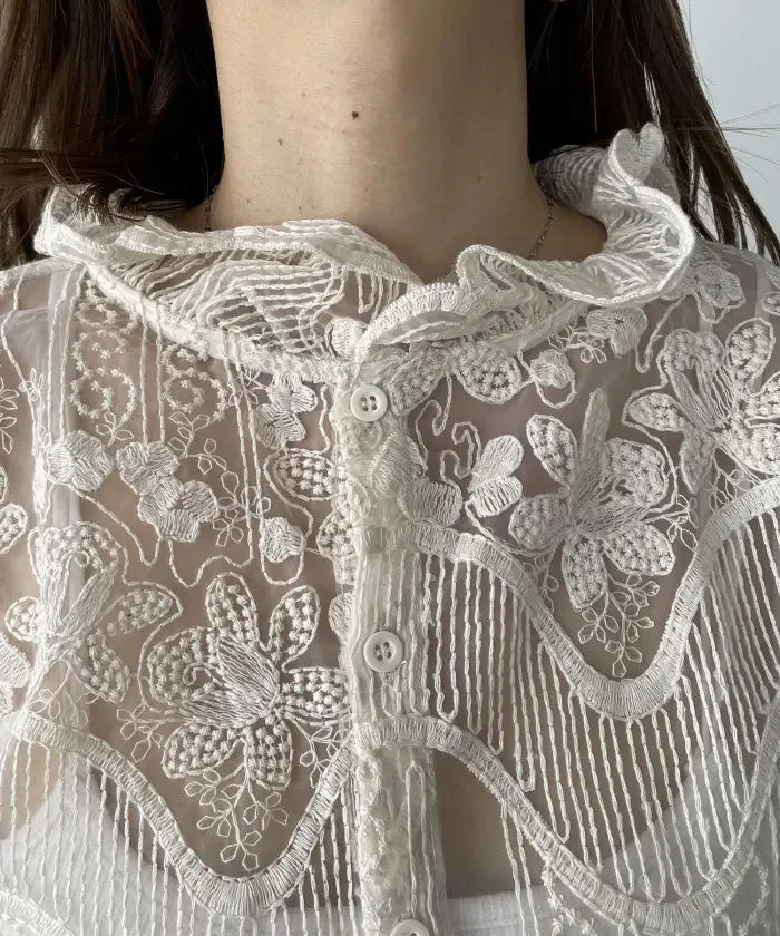 Embroidered Shirt and Strap Two Piece Lace Top
