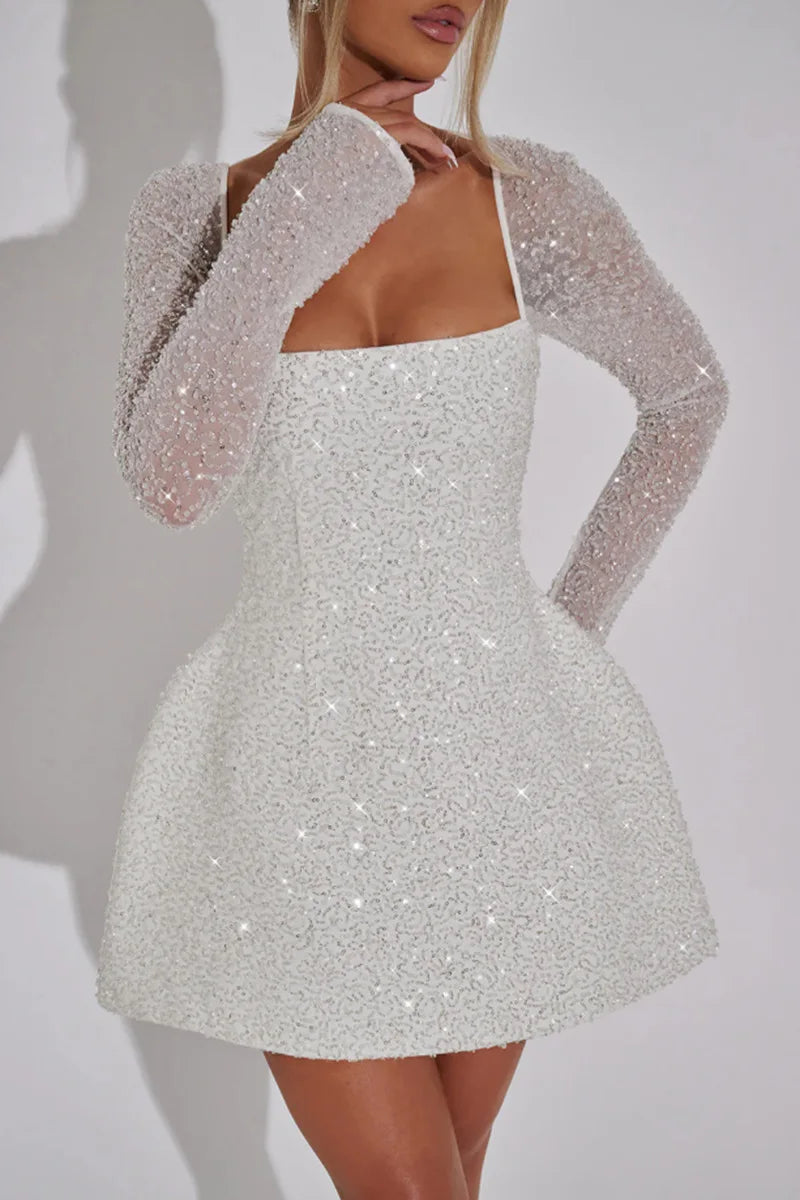 Women's Glitter Bandage Backless A-line Party Dress