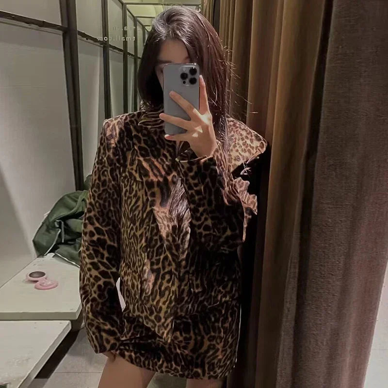 Vintage  Leopard Print Jacket And Skirt Outfit