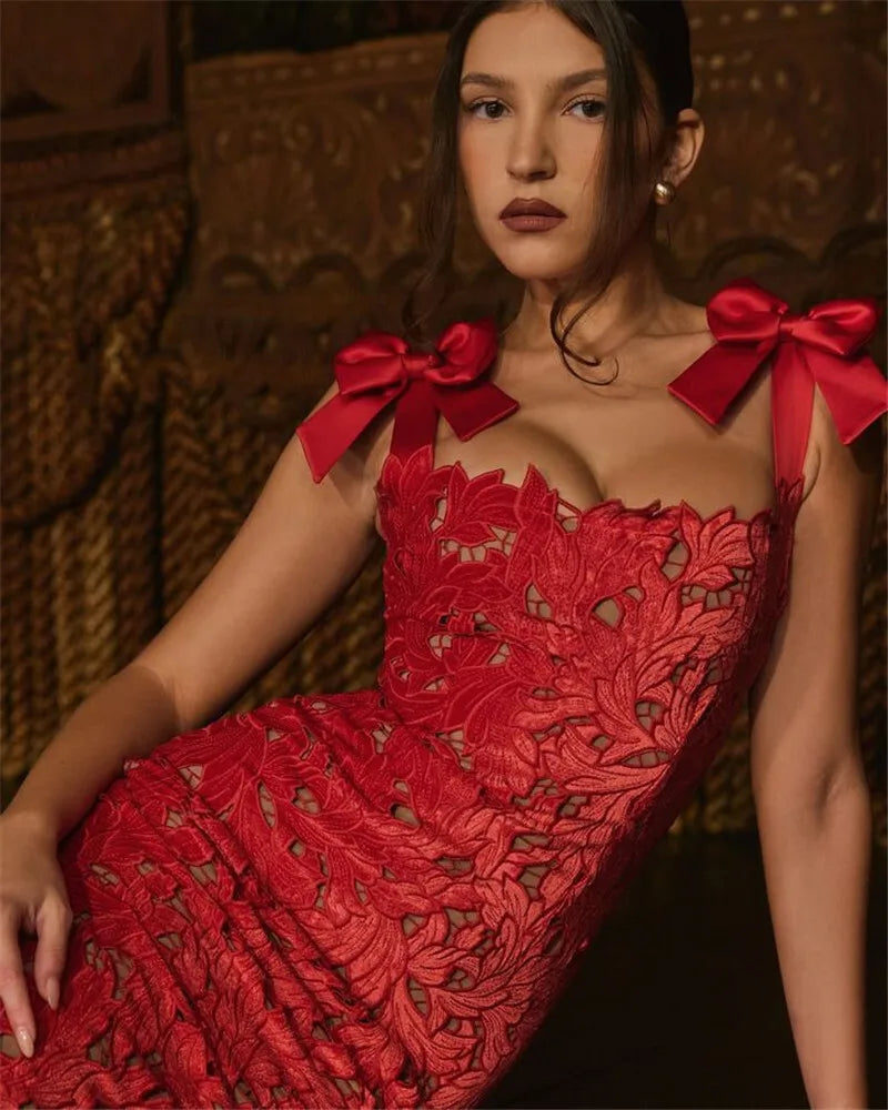 Bows Lace Bodycon Maxi Dress
