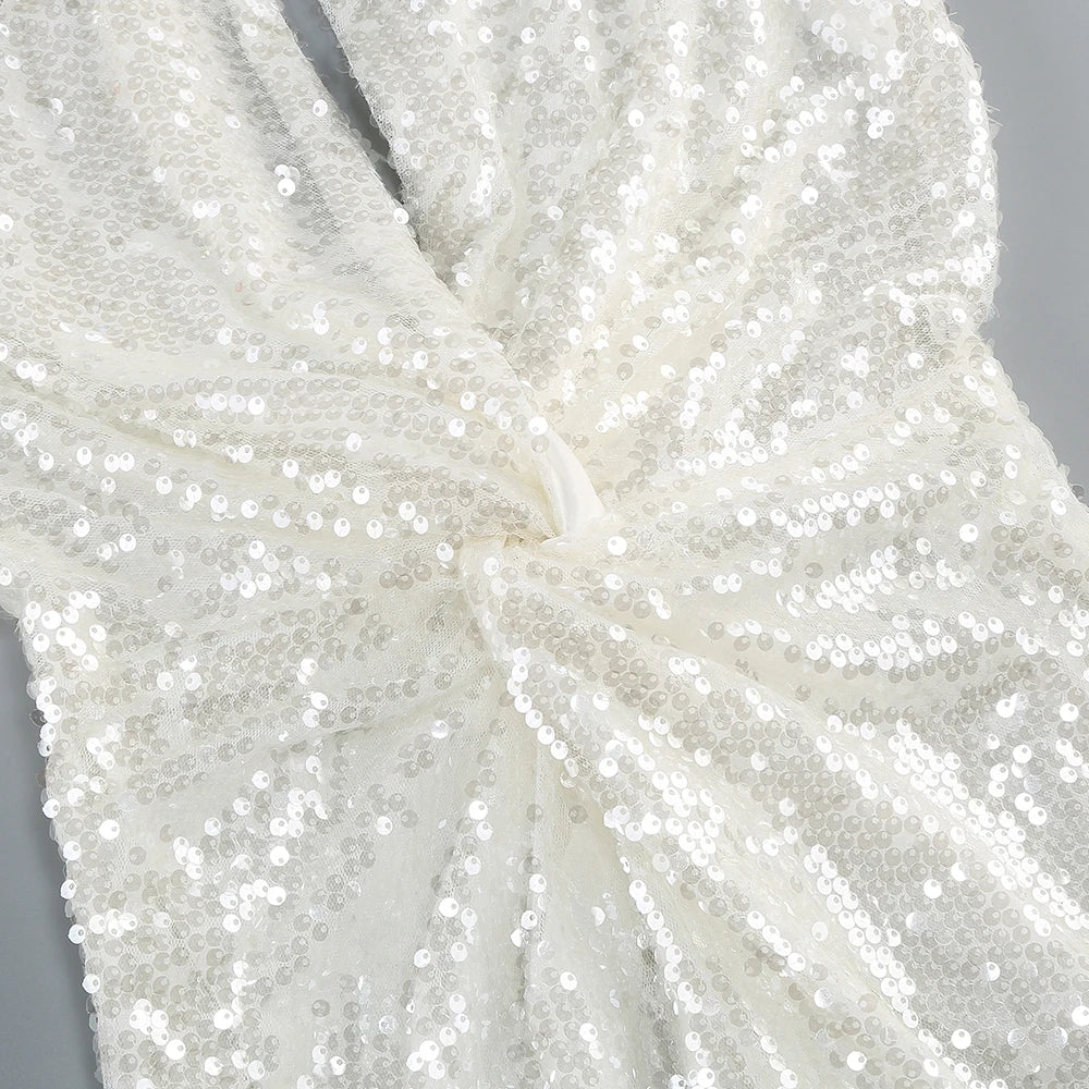 Mesh Sequin Floor Length White Mermaid Dress