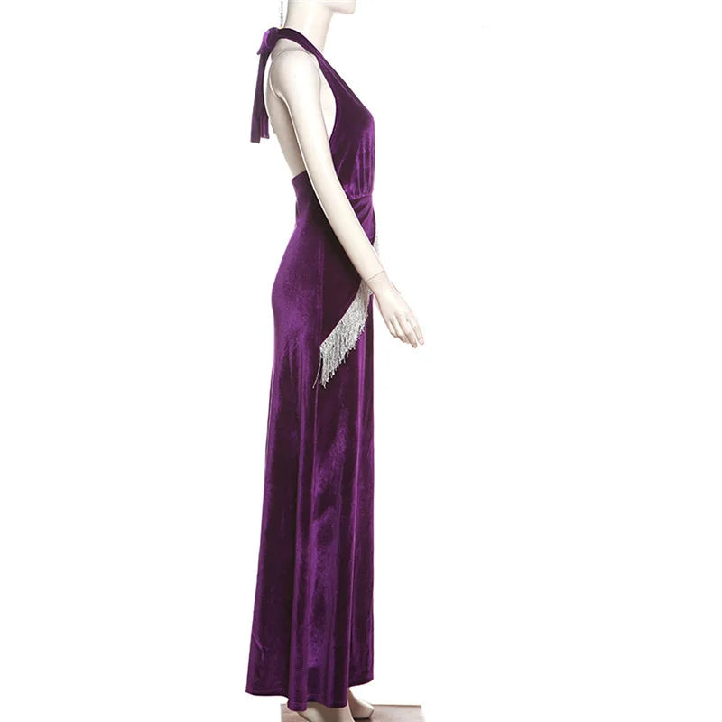 Strapless High Slit Tassel Maxi Dress