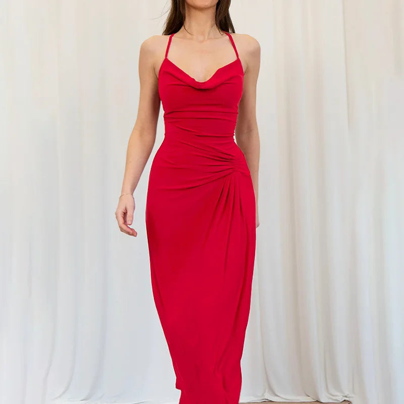 High Waist Off Shoulder Solid Maxi Dress