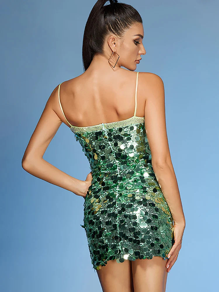 Spaghetti Strap Diamonds Patchwork Mini Dress