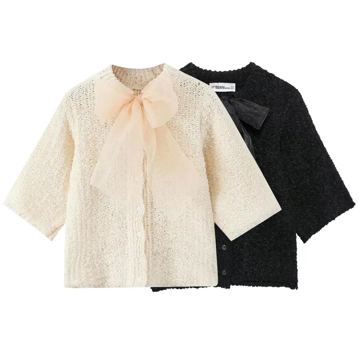 Women's Bow-Decorated O-Neck  Cardigan
