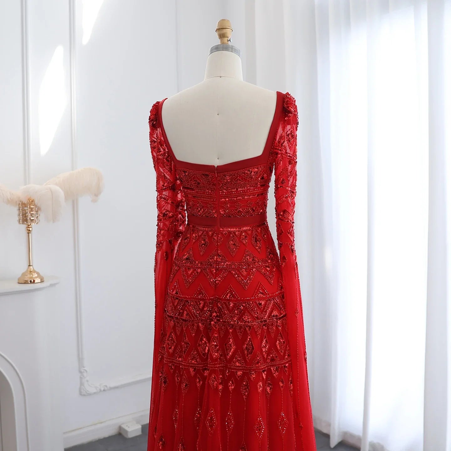 Wine Red Mermaid Evening Gown with Cape Sleeves