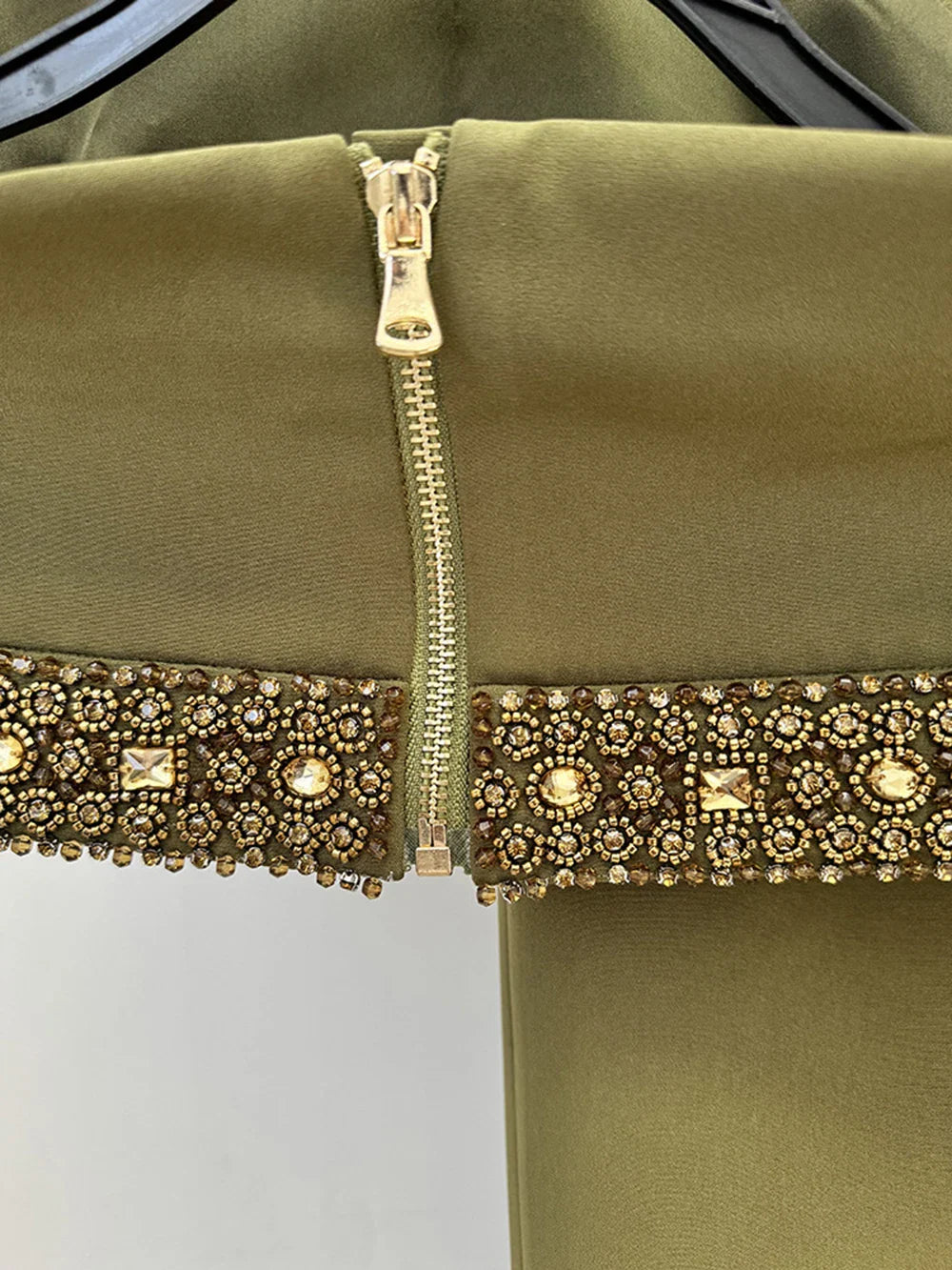Beaded Diamond Two-Piece Crop Top Split Skirt Set