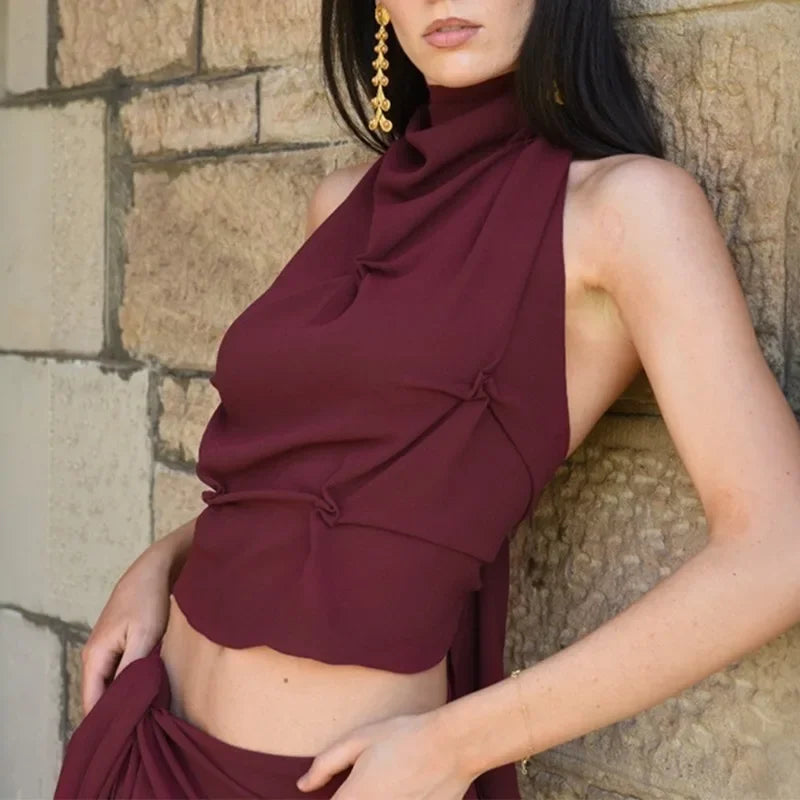 Halter Neck Lace-Up Sleeveless Top