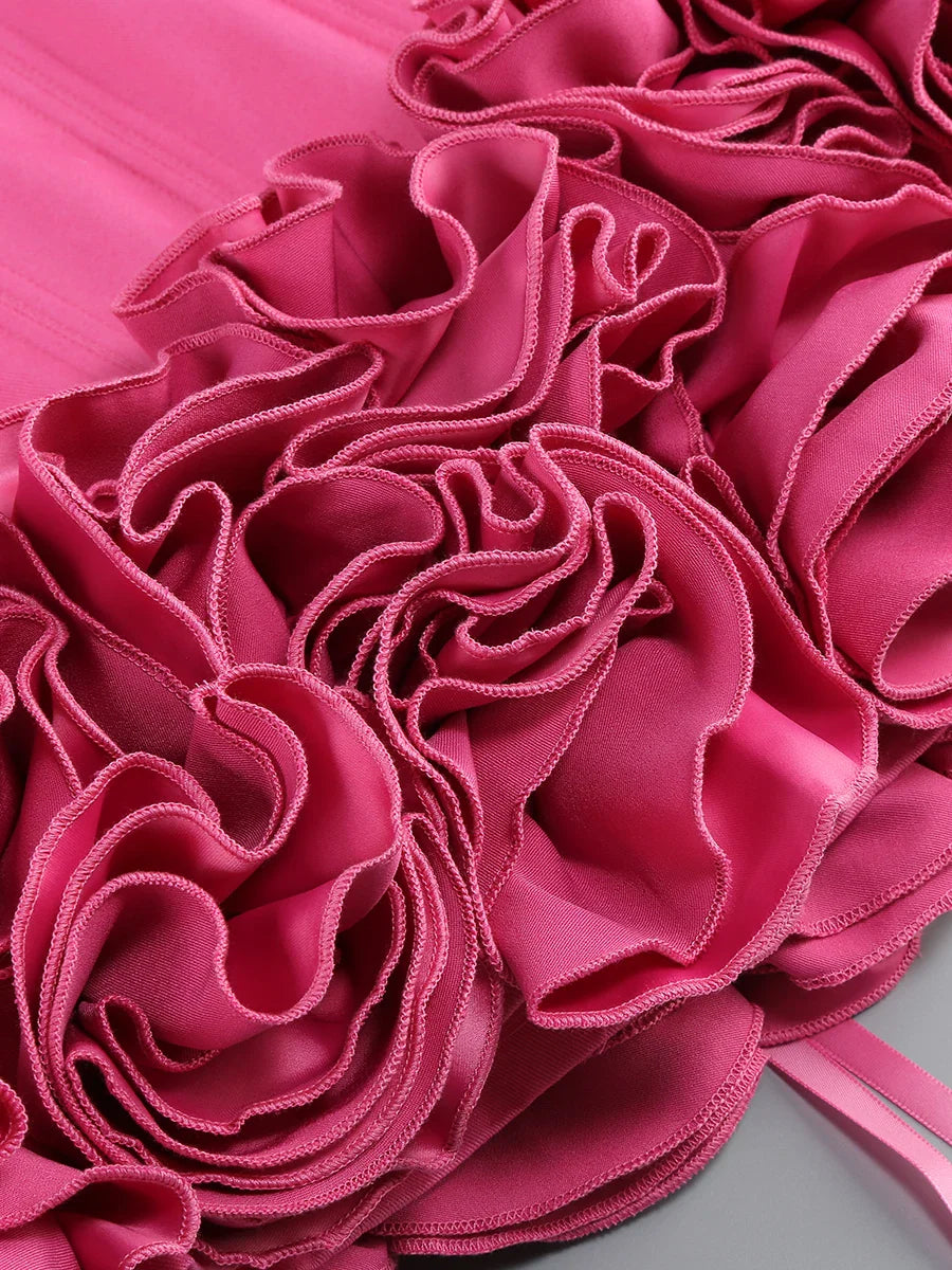 Red Flower Strapless Luxury Party Dress