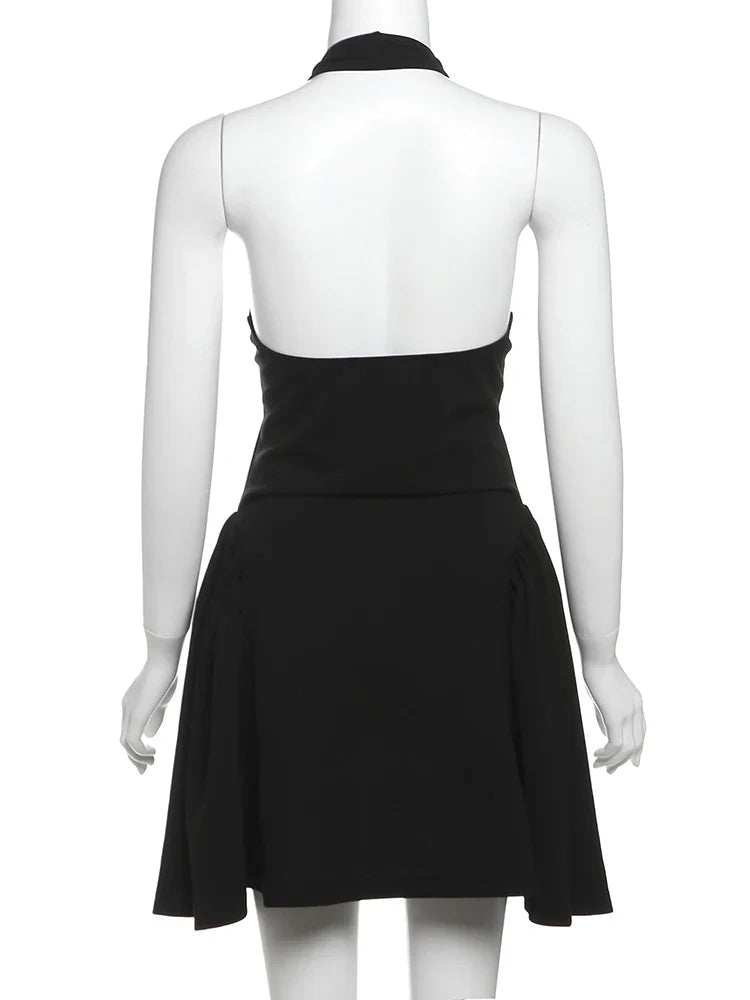 Above Knee Solid Halter Neck Mini Dress