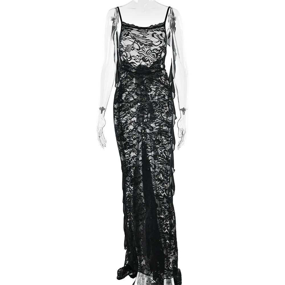Lace Patchwork Backless Trailing Long Dress