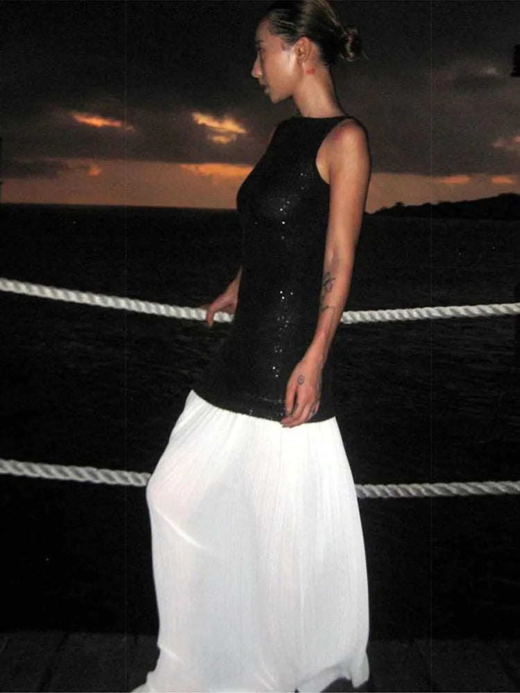 Sequined Patchwork Backless Long Dress