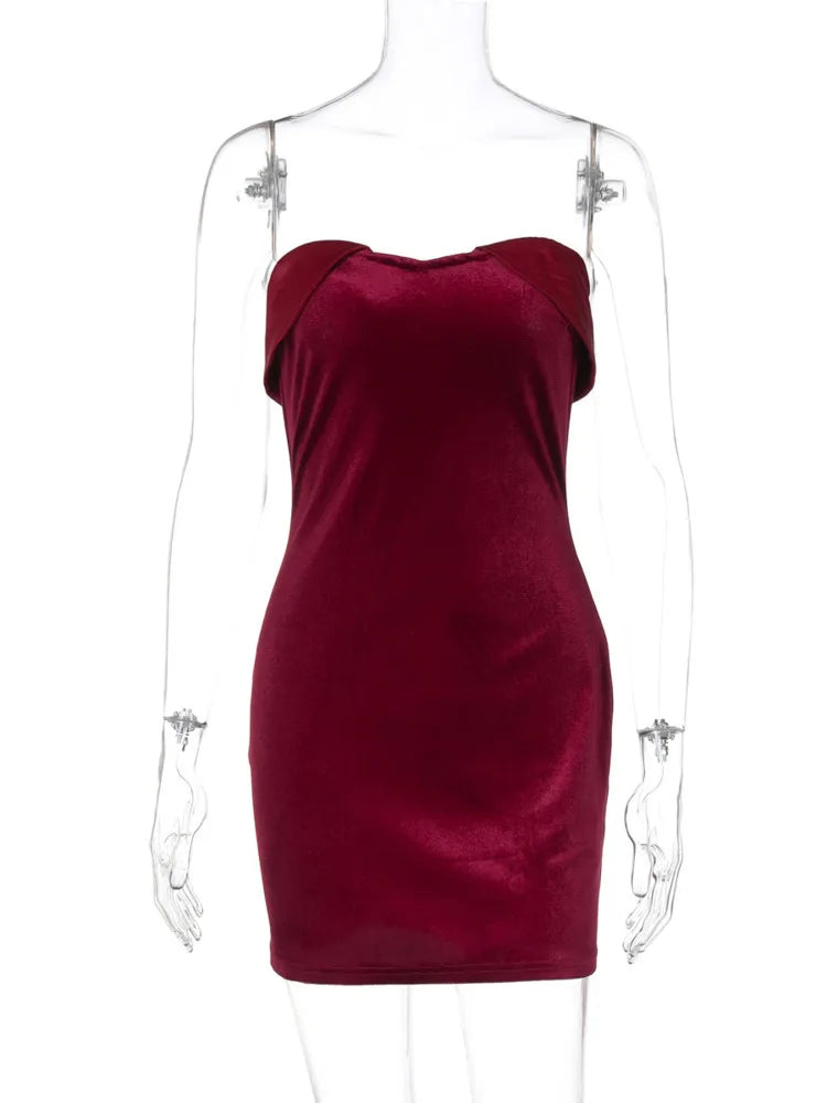 Velvet Off-shoulder Strapless Mini Dress