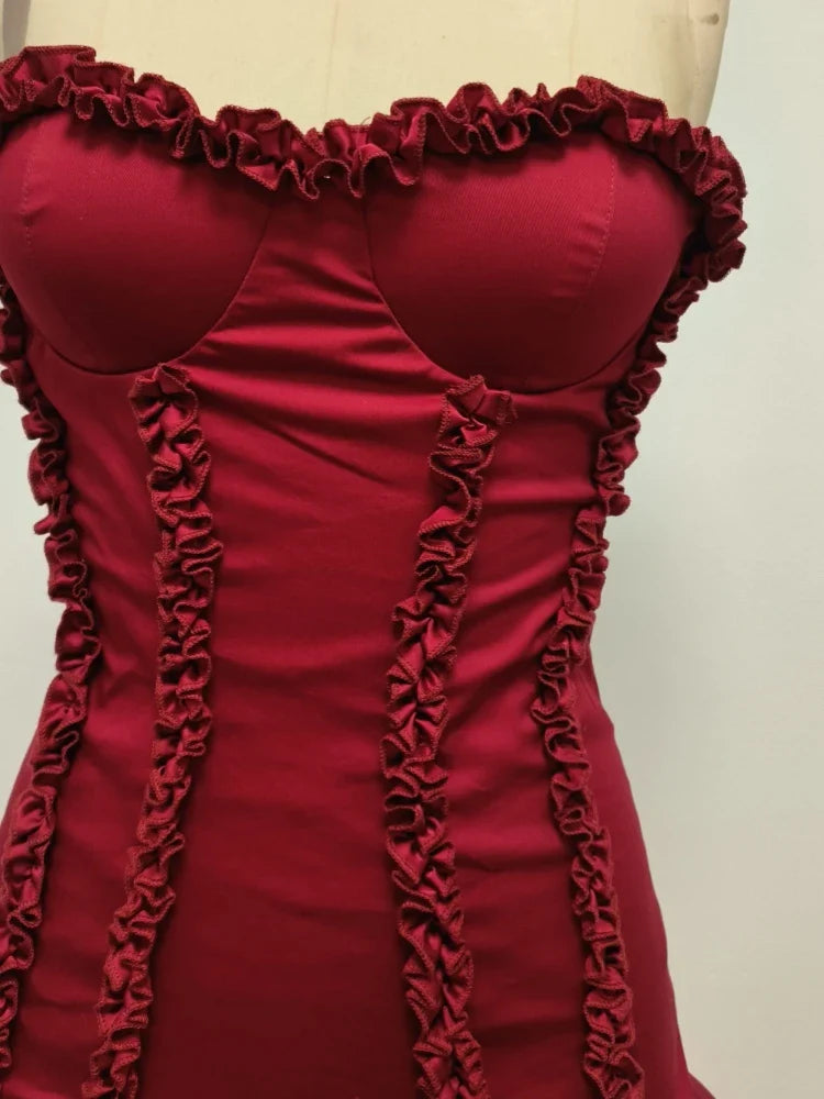 Red Ruffles Strapless Mini Dress