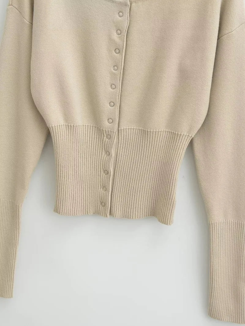 Autumn Knitwear Cardigan Ribbed Patchwork Cropped Top