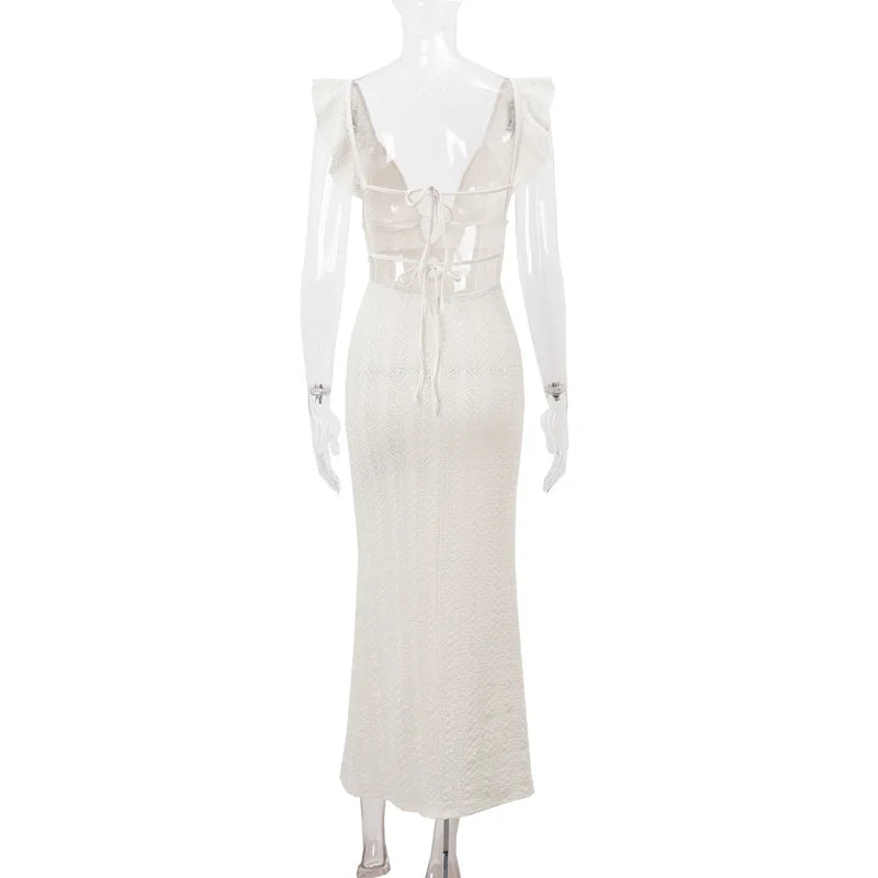 Deep V Neck Sleeveless High Waist Long Knitted Dress