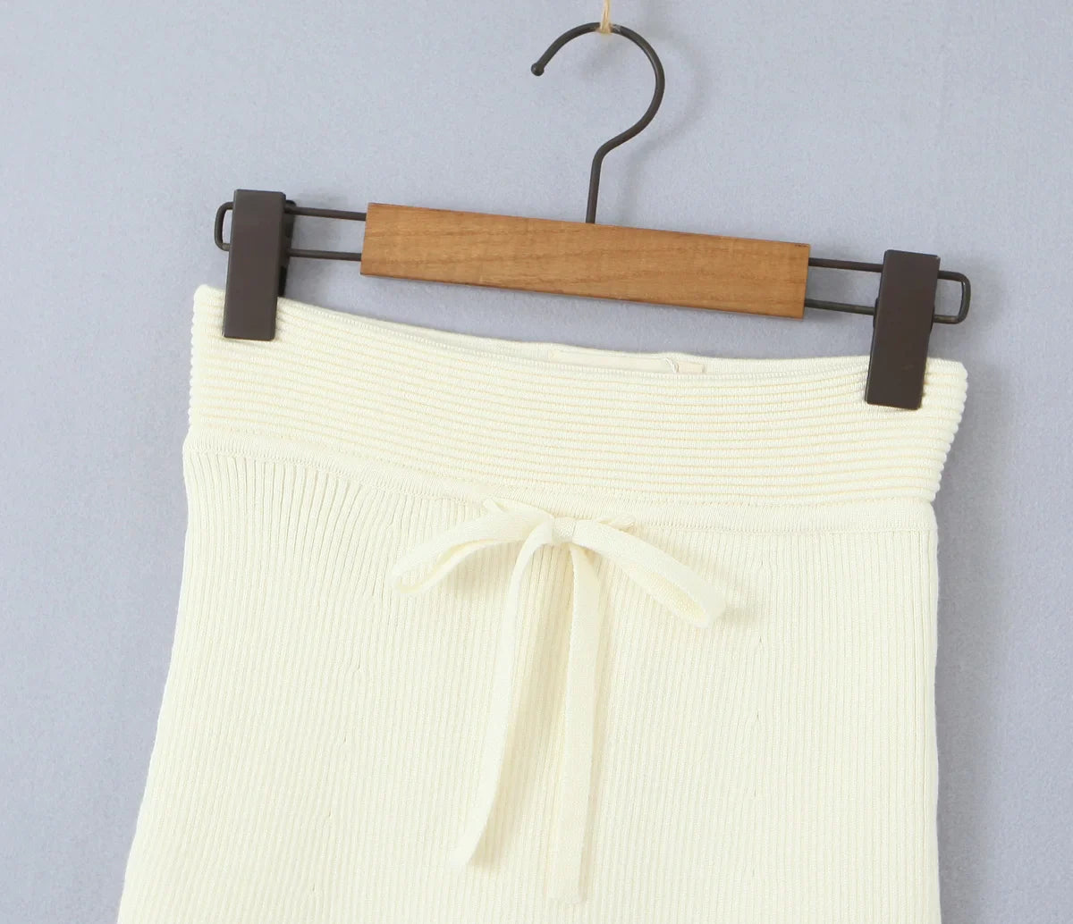 Knitted Straps with Long Sleeve Top And Lace-up Skirt Suit