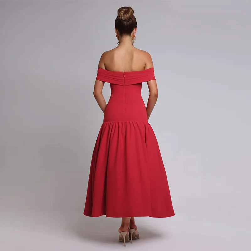 Slash Neck Off Shoulder Solid Dress