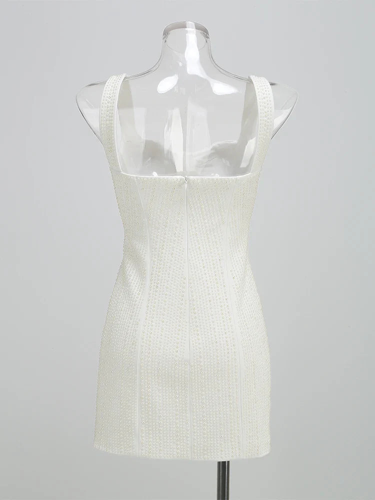 White Spaghetti Strap Diamonds Mini Dress