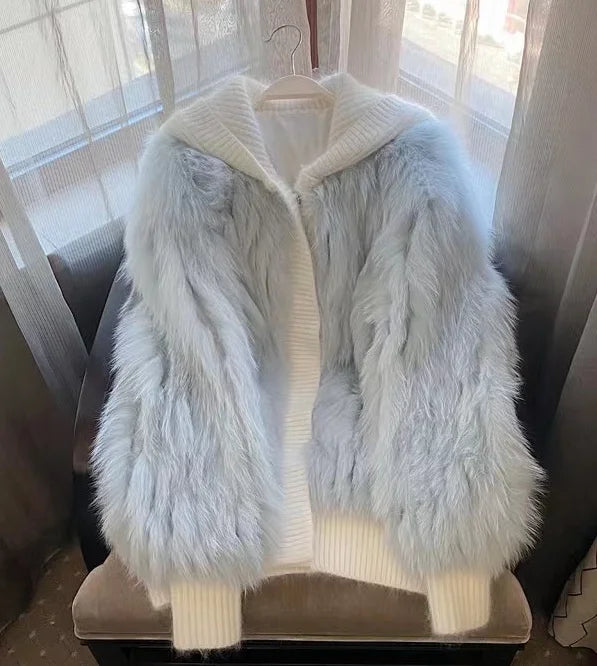 Women Thick Fur Knitted Hoodies
