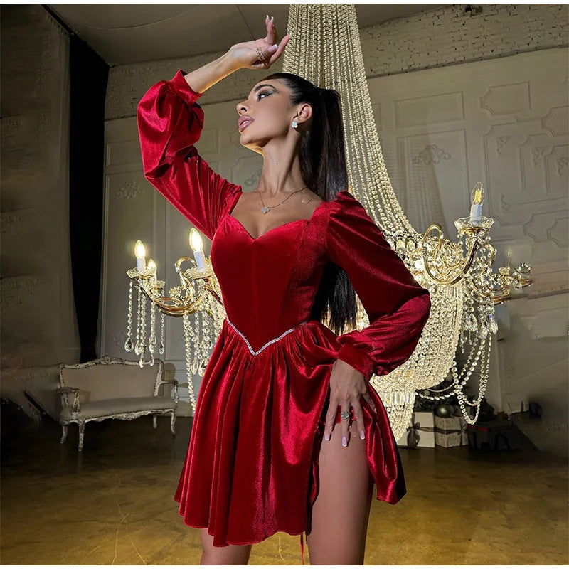 Velvet Strapless Mini Dress Off Shoulder Party Outfit