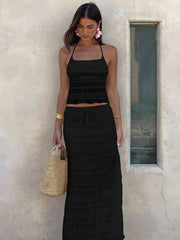 Chiffon Skirt Suit Spaghetti Strap Top and Long Skirt