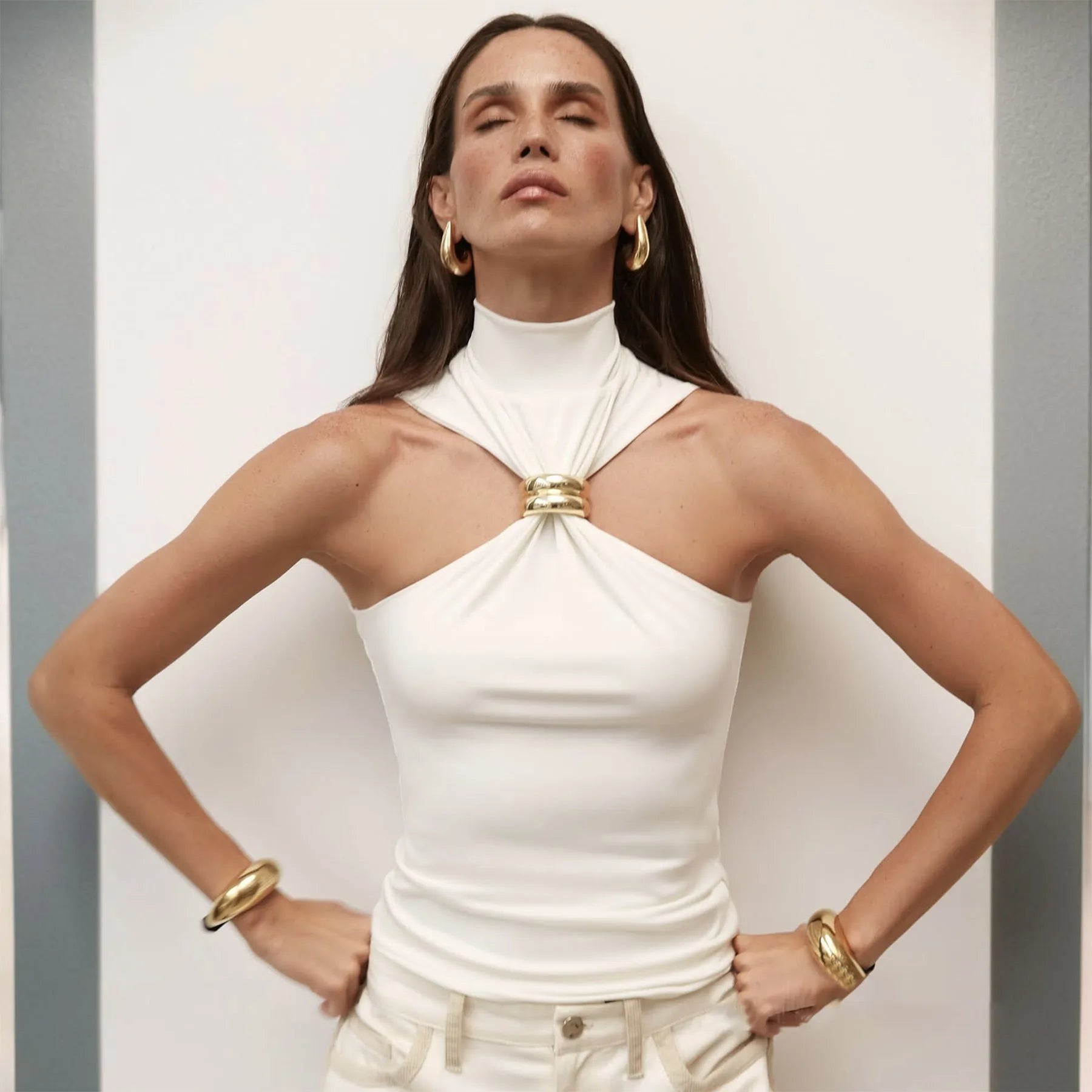 Turtleneck Metal Ring Knitted Tops