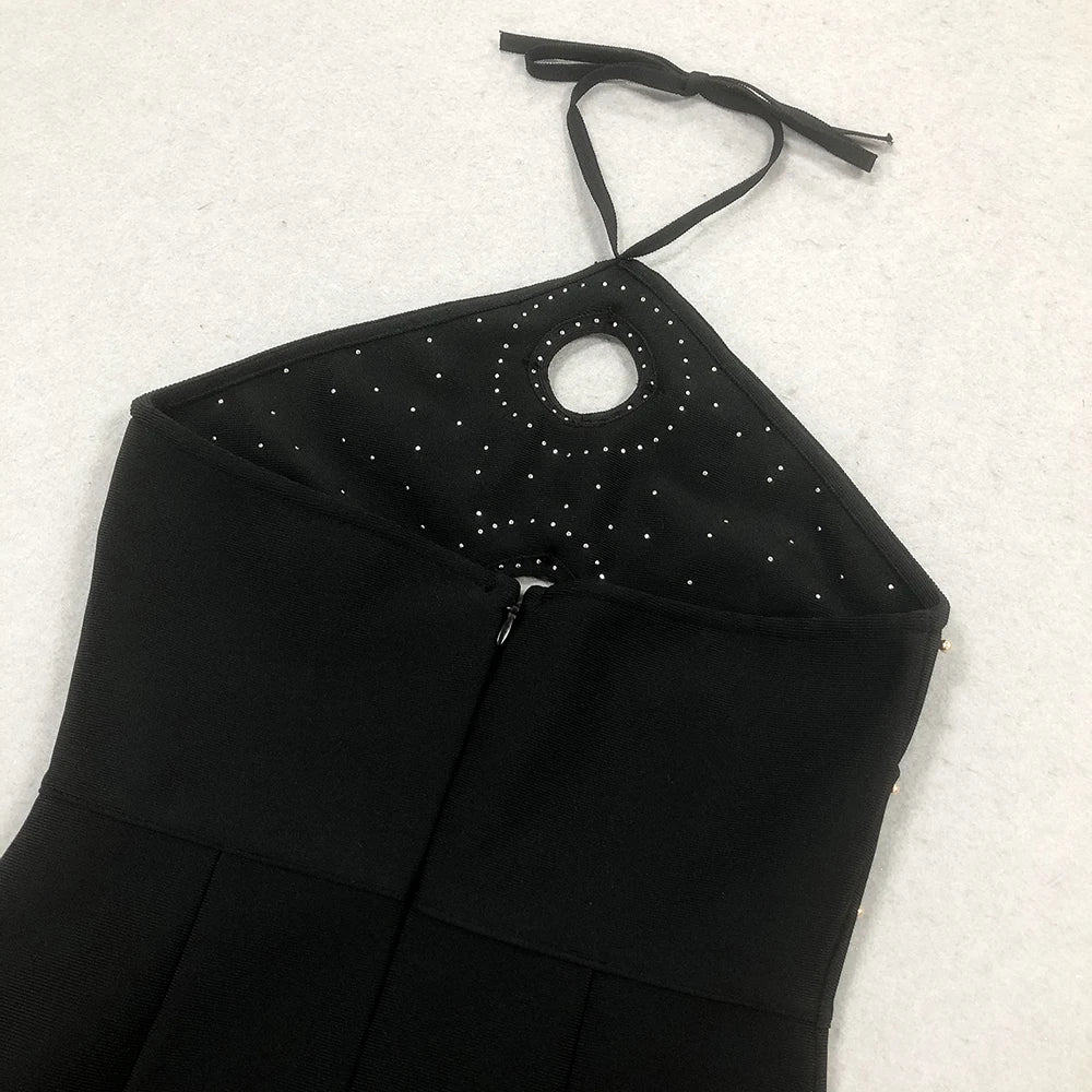 Halter Bead Hollow Design Backless Long Dress