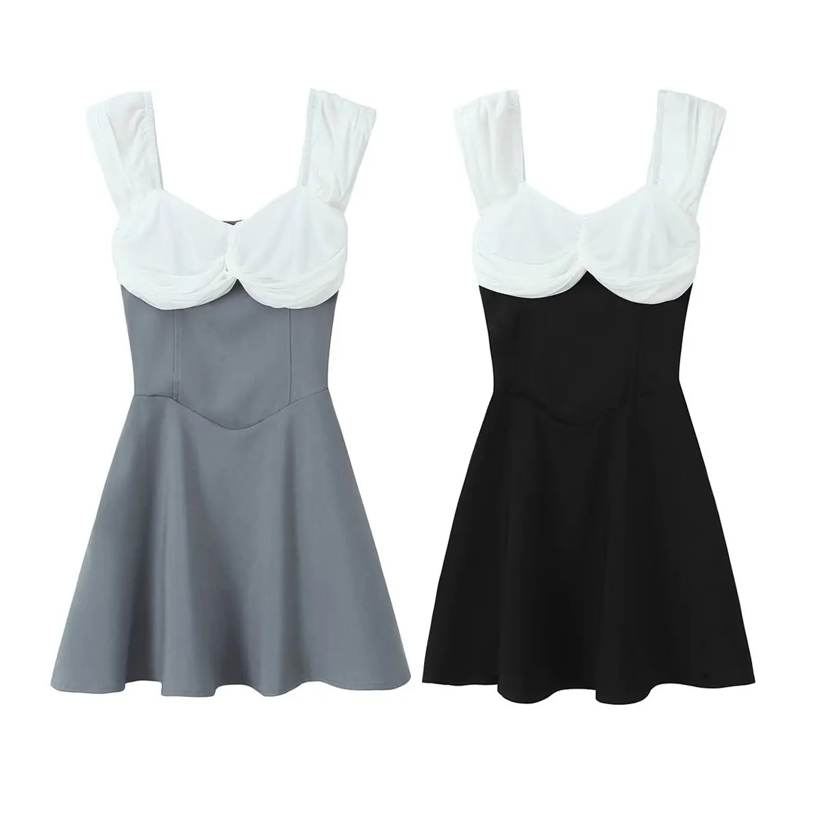 Contrast Slash Shoulder Elastic Back Mini Dress