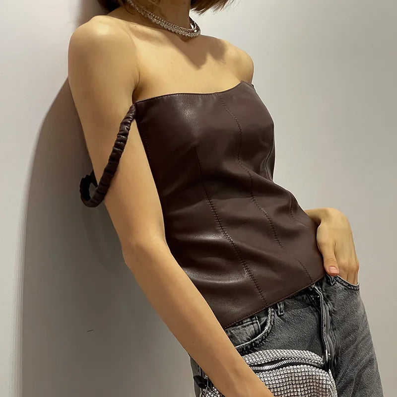 PU Leather Square Neck Camisole Top