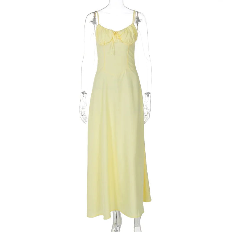 Spaghetti Strap Solid Fit and Flare Long Dress