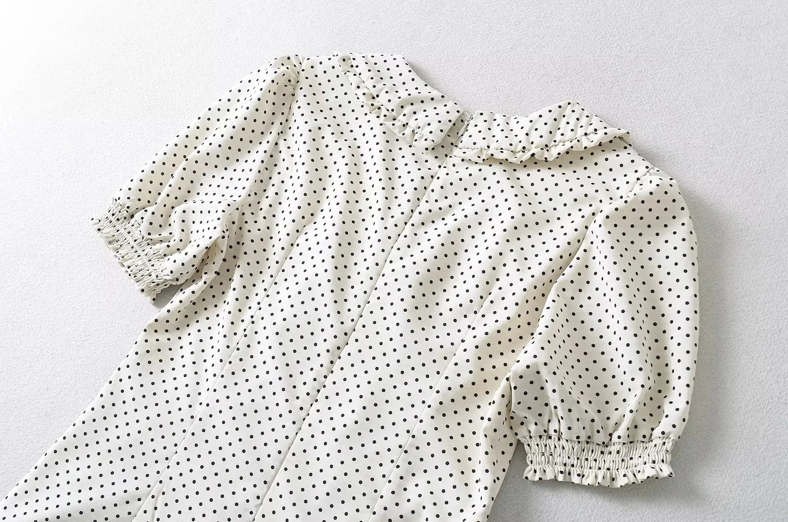 Short Puff Sleeve Bow Detail Dots Print Mini Dress
