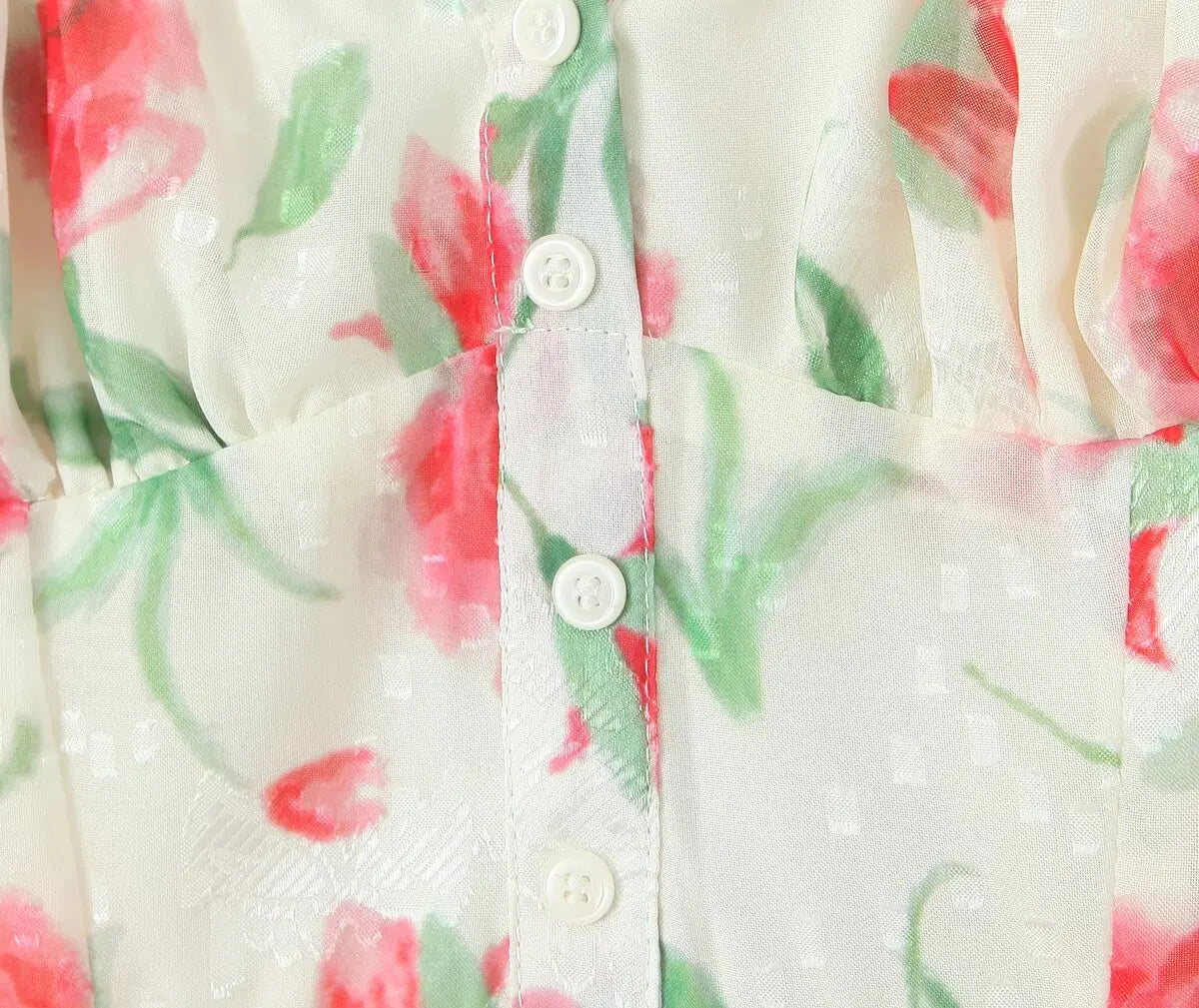Large Flowers Elastic Buttons Midi Dress