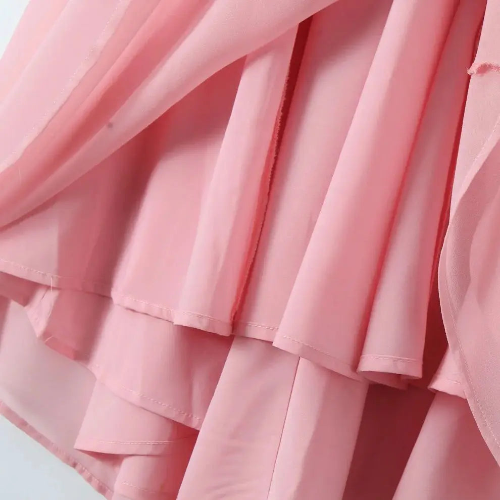 Pink Deep V Collar Halter Sling Midi Dress