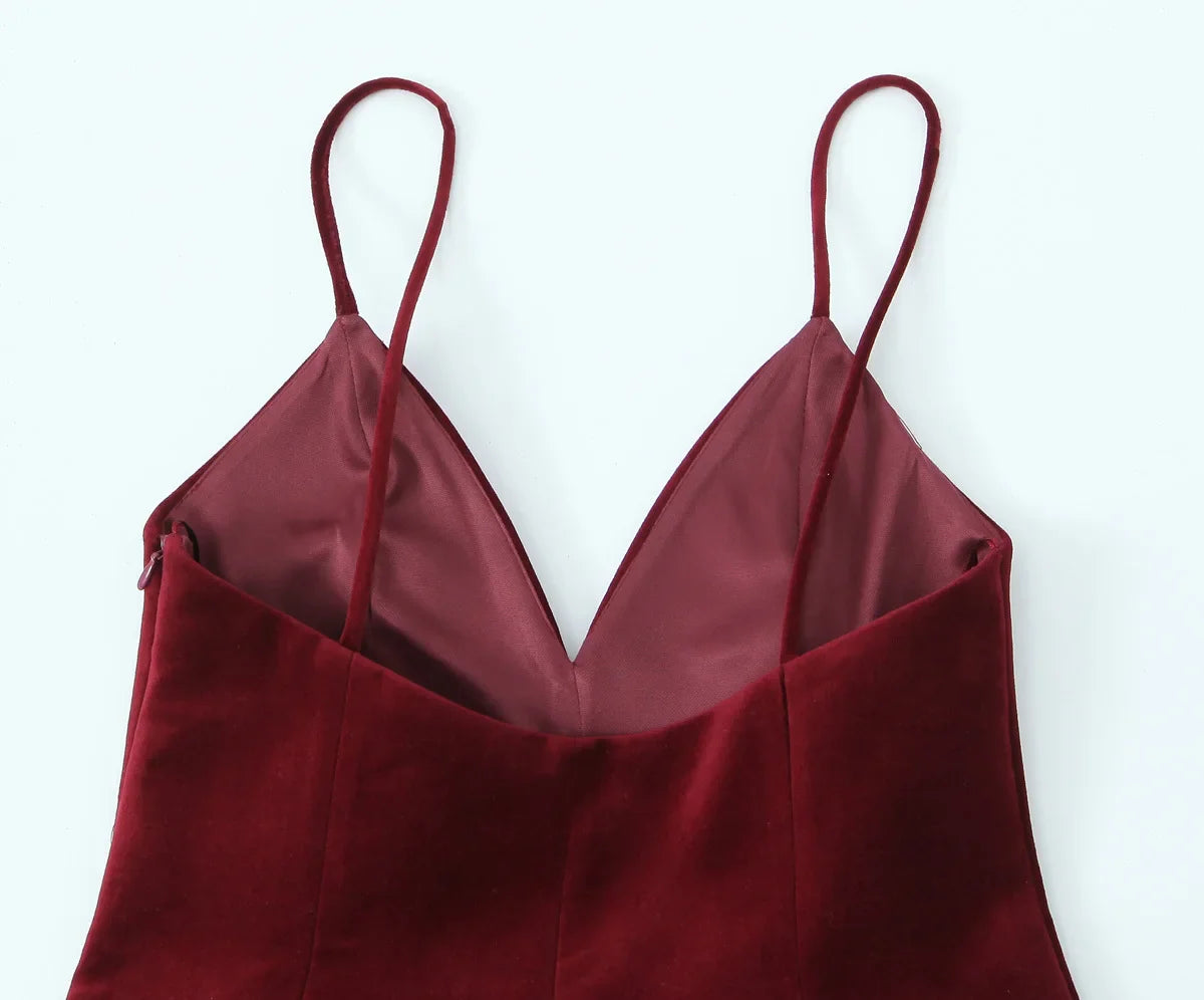 Red Velvet Spaghettis Strap Mini Dress