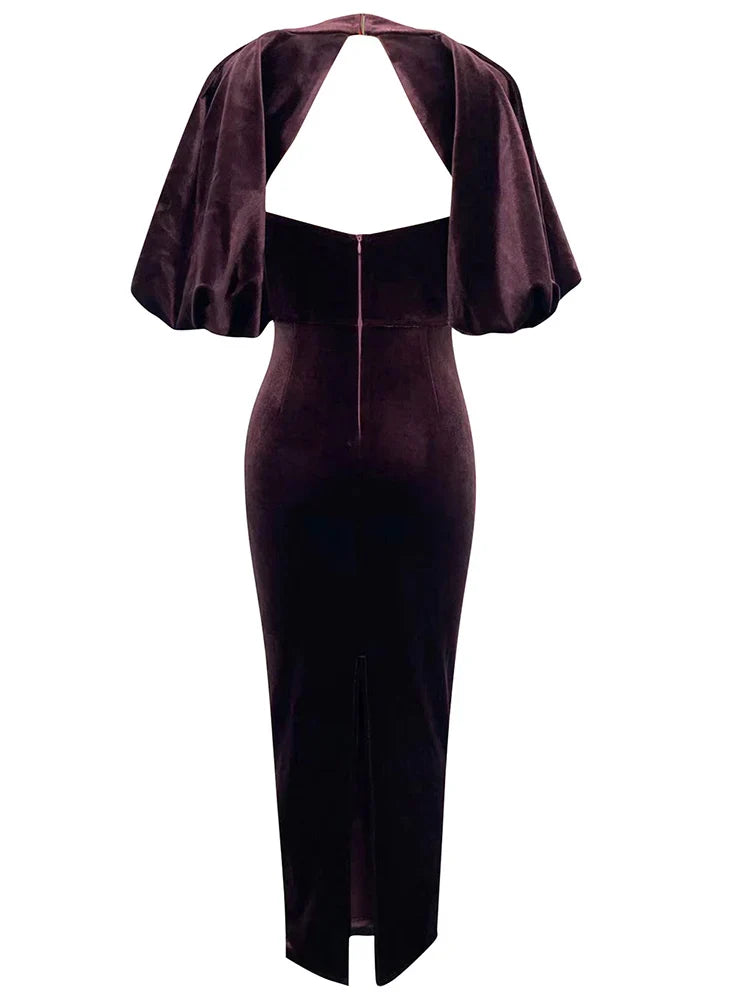 Backless Puff Lantern Sleeve Maxi Dress