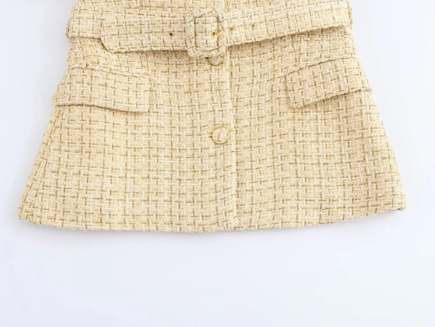 Yellow Belted Textured Single Breasted Vest