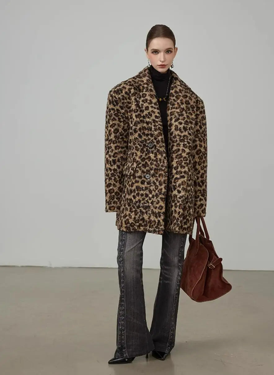 Curly Shaggy Leopard Faux Fur Blazer