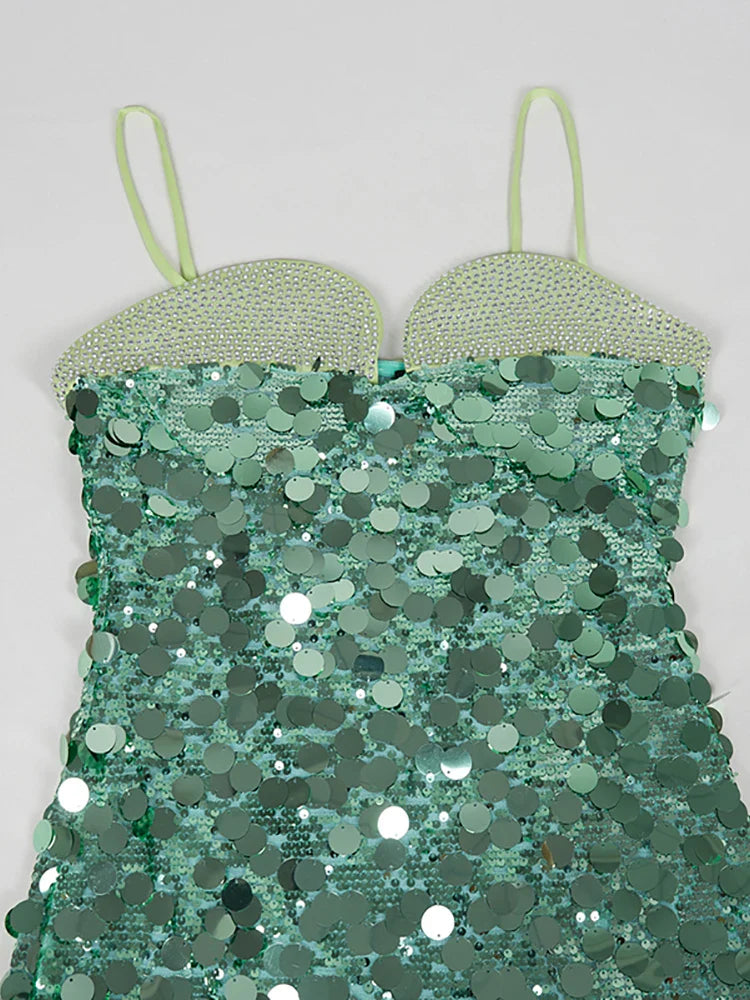 Spaghetti Strap Diamonds Patchwork Mini Dress