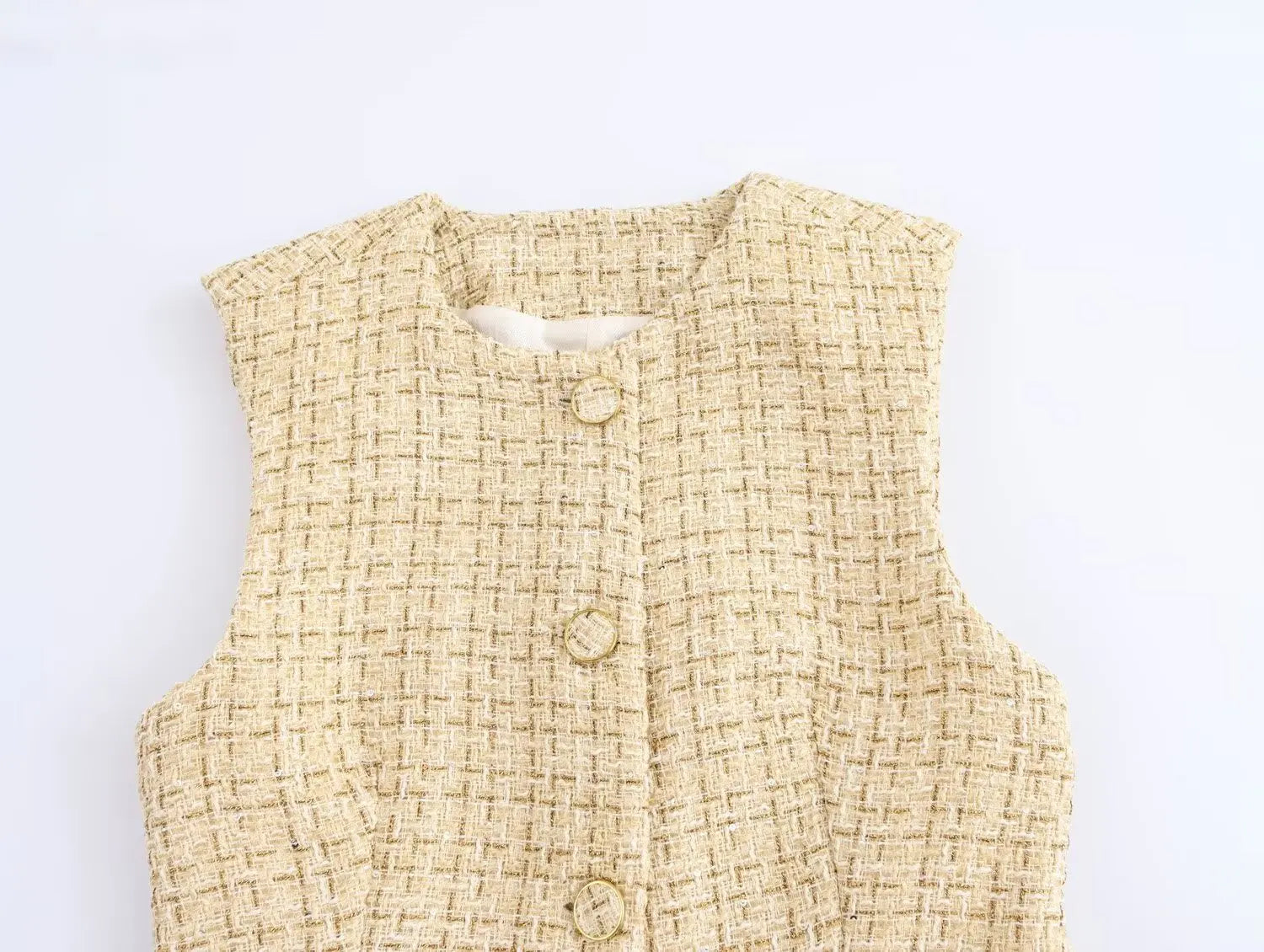 Yellow Belted Textured Single Breasted Vest