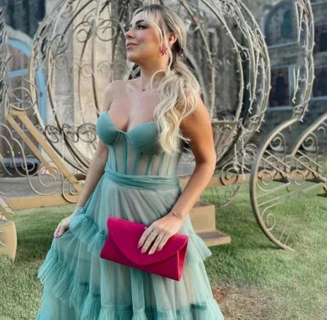 Sweetheart Tiered Ruffles Tulle Prom Dresses