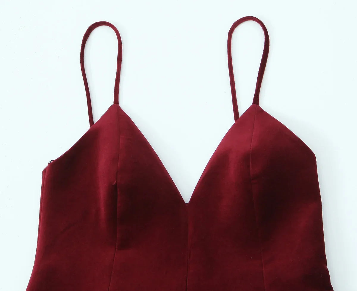 Red Velvet Spaghettis Strap Mini Dress